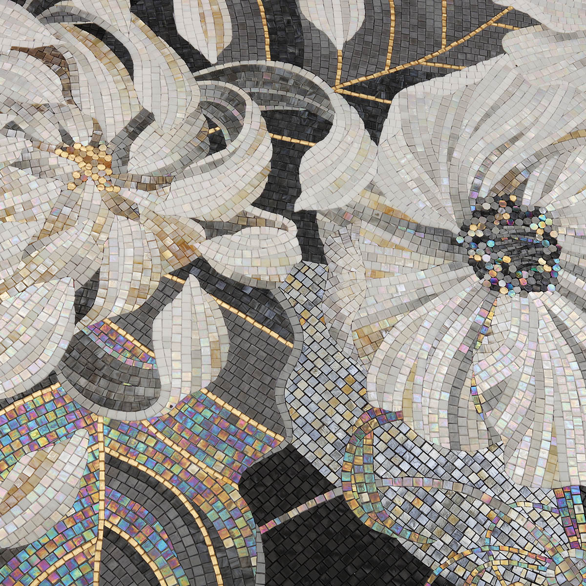 Fine Detail in Black and White Mosaic Flower Design