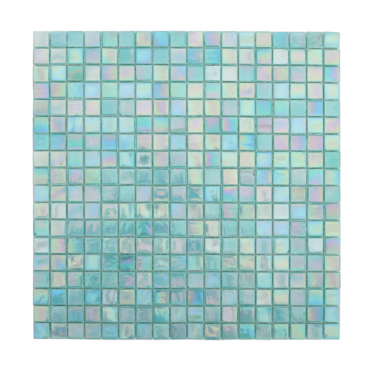 Front View of Iridescent Blue Green Glass Mosaic Pool Tile