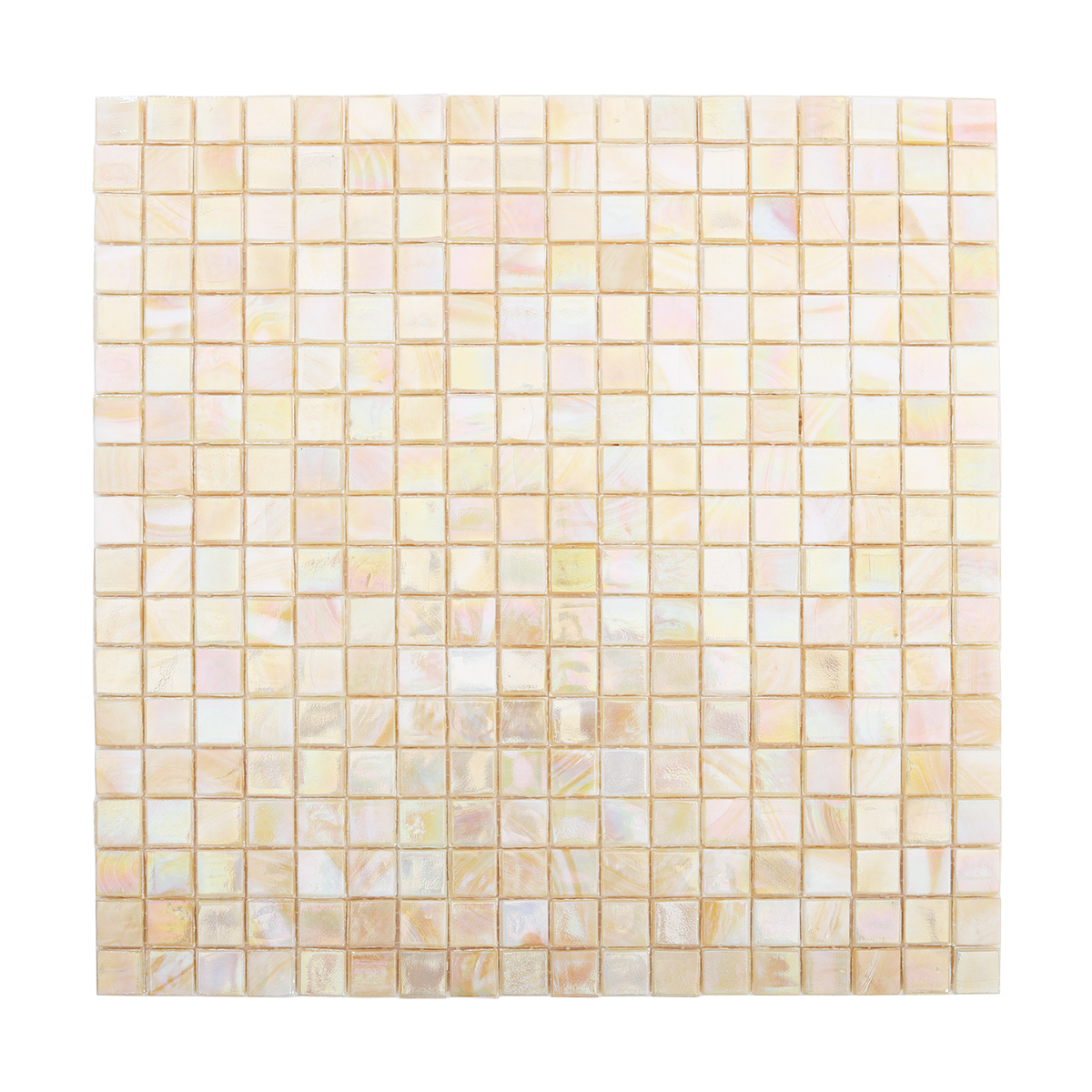 Front View of Cream Beige Pearlescent Square Mosaic Backsplash Tile