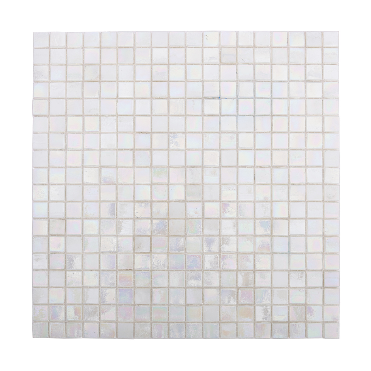 Front View of White Iridescent Glass Rainbow Mosaic Swimming Pool Tiles