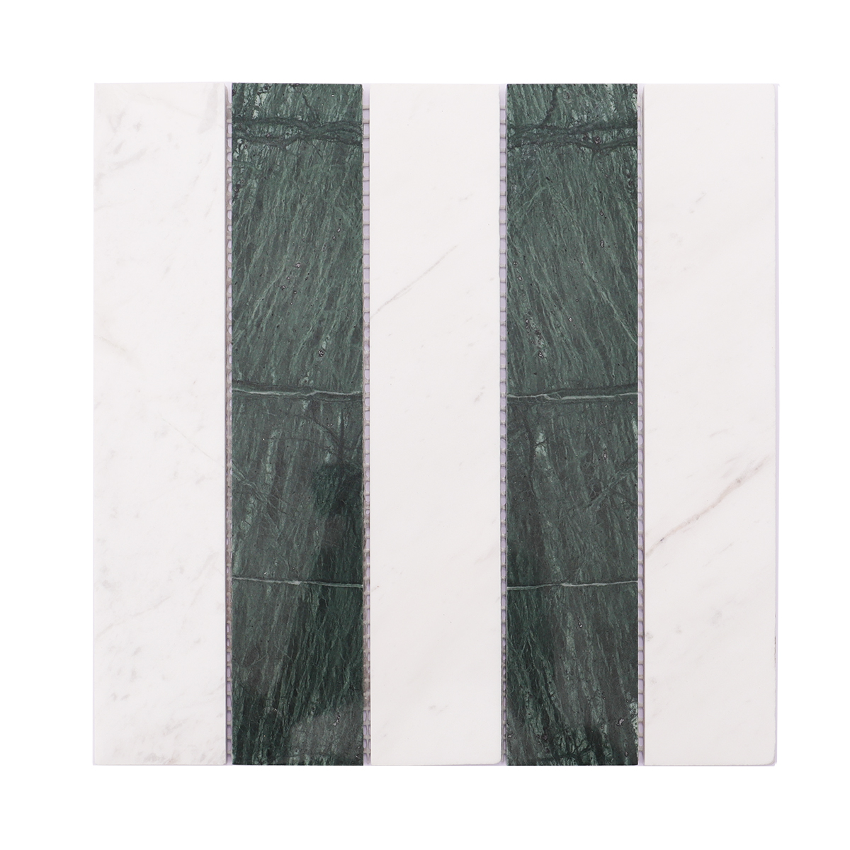 Green marble and white marble strips combined on mosaic tile