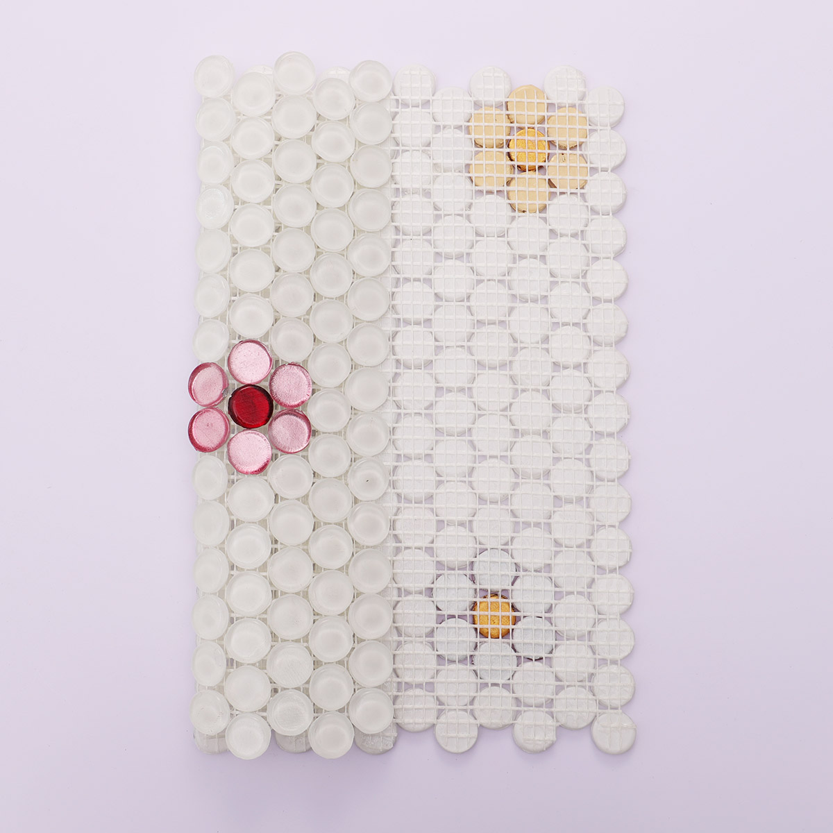 Back view of the floral mosaic tile with mesh backing