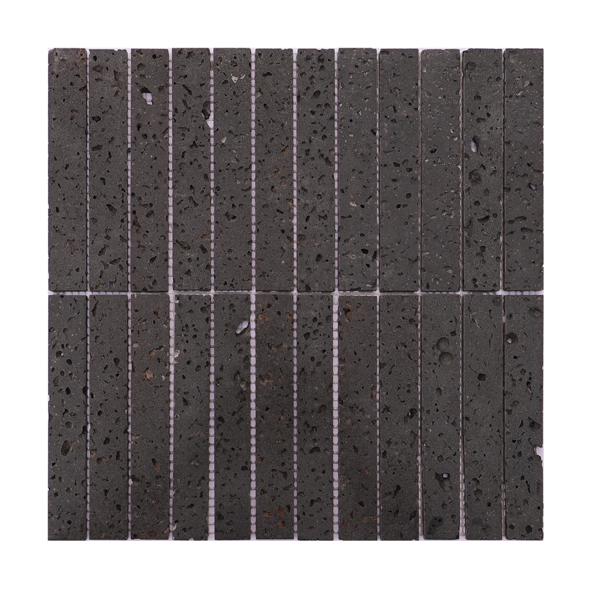 Full view of the black stone mosaic tile.