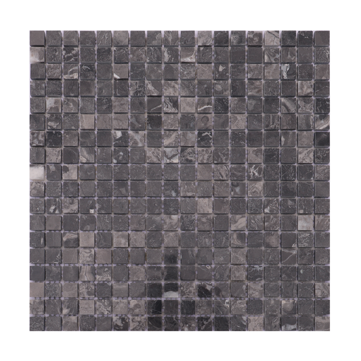 Full view of dark gray square slate mosaic floor tiles