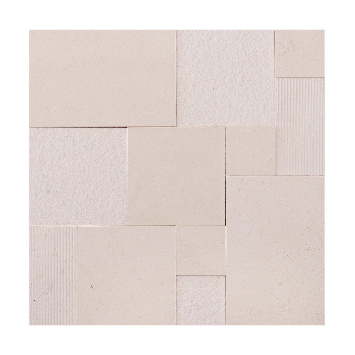 3D beige square marble mosaic wall tile with dimensions shown
