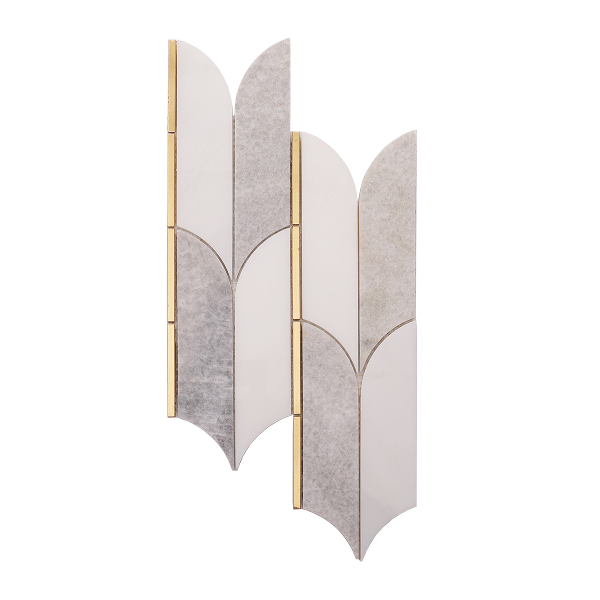 Full view of white marble with gold stainless steel mosaic tiles
