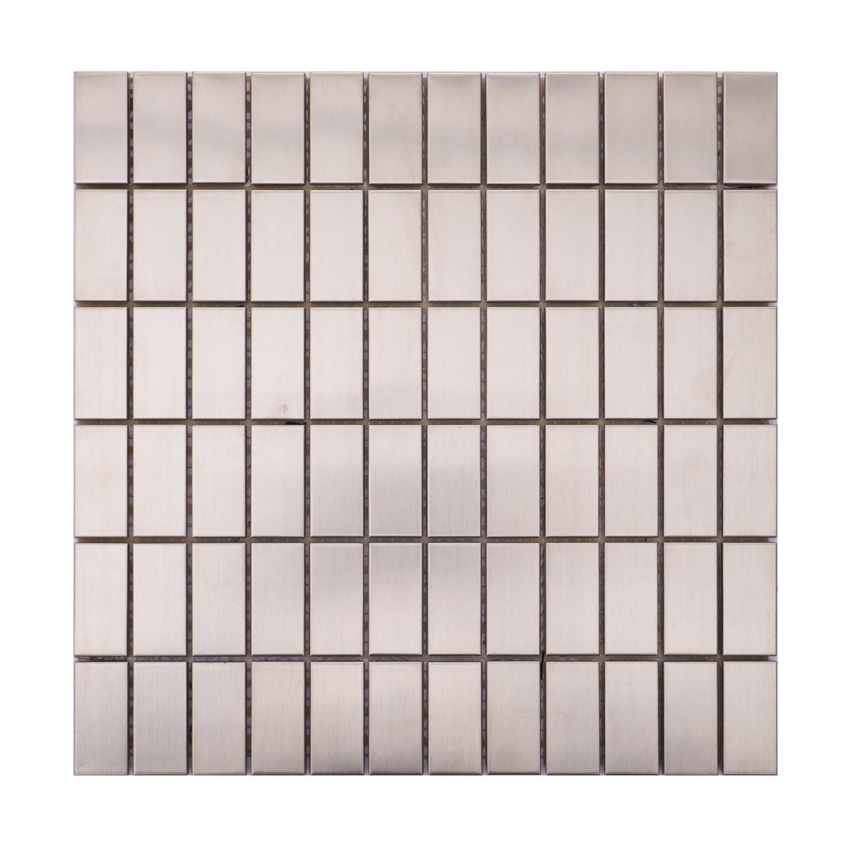 Overview of brushed stainless steel silver brick backsplash tiles