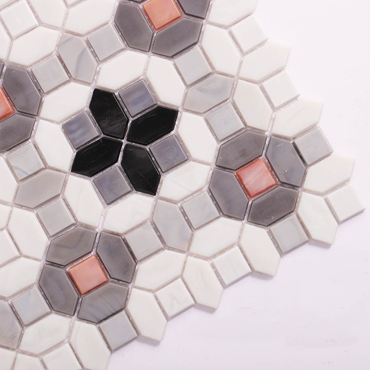 Gray and White Flower Glass Mosaic Tiles