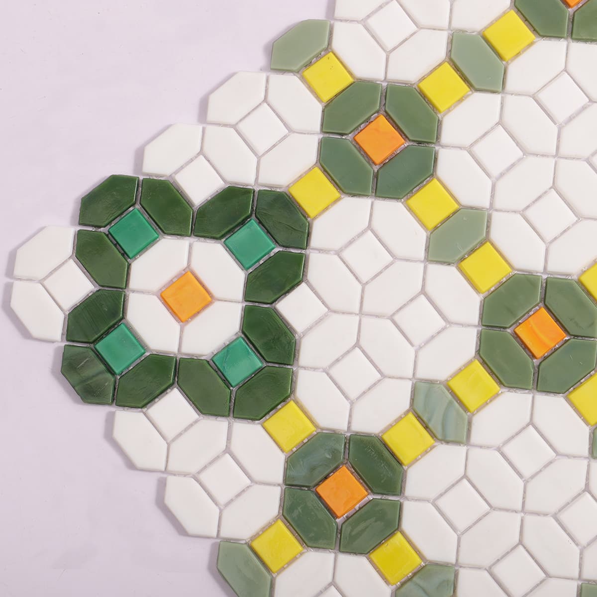 Green and White Floral Glass Mosaic Tiles