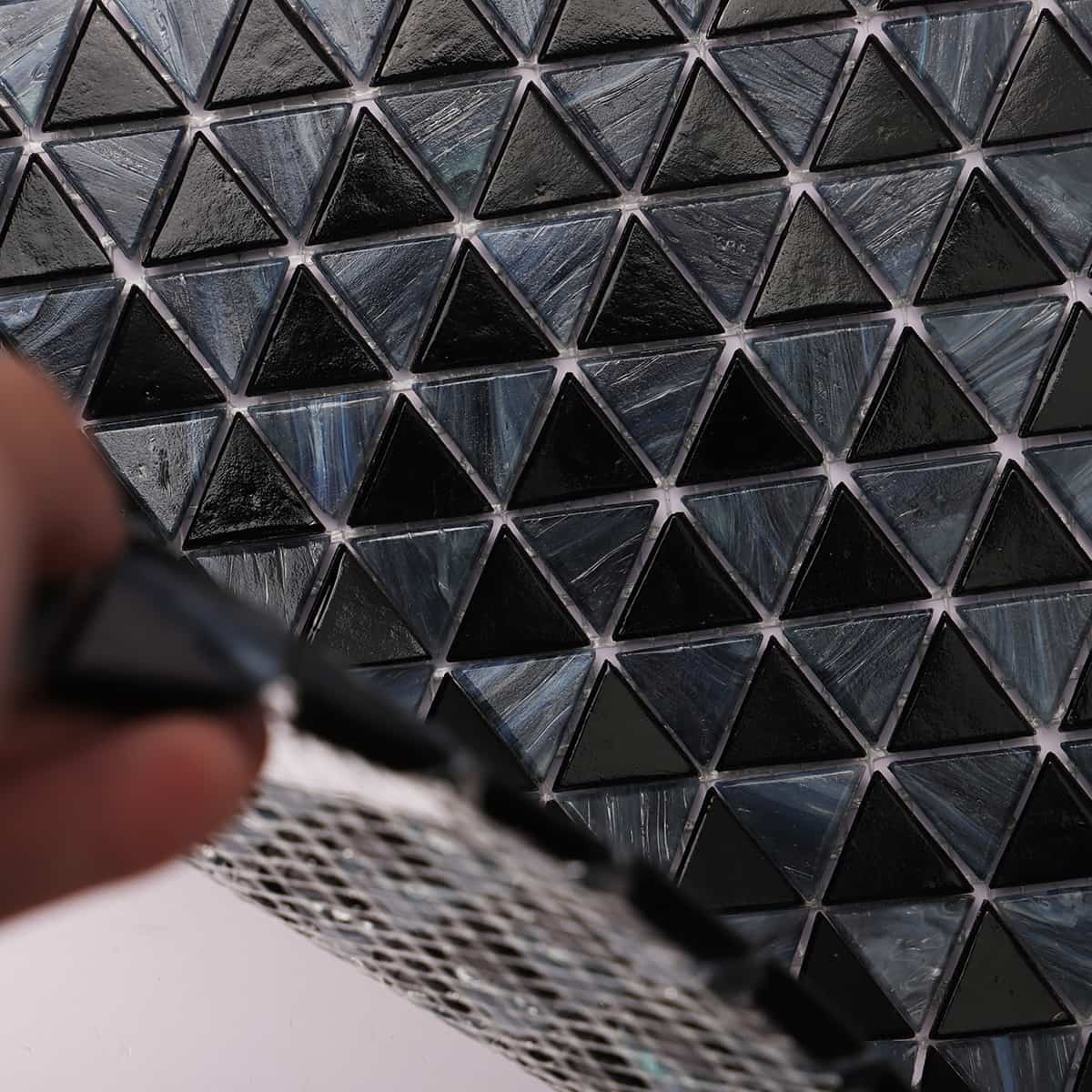 Checkerboard Glass Black Slate Gray Triangle Mosaic Tiles 