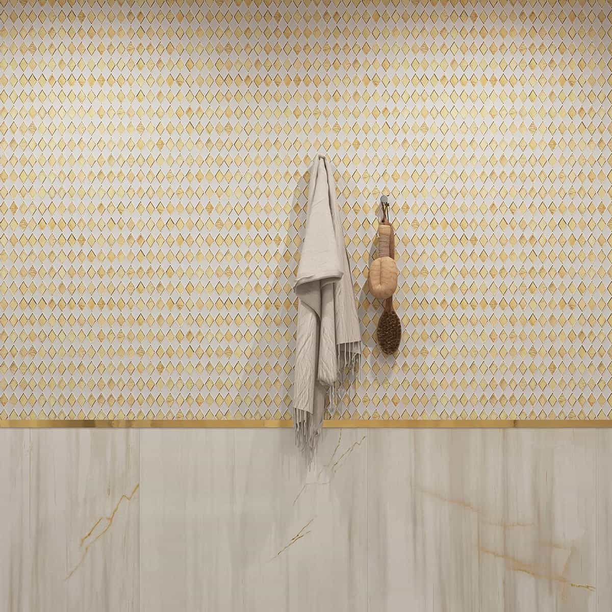 Gold&White Checkerboard Diamond Glass Mosaic Tiles