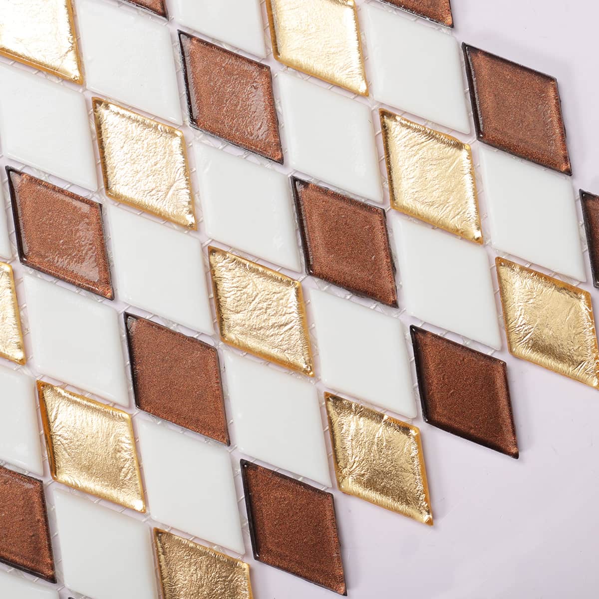Gold&Brown Checkerboard Diamond Glass Mosaic Tiles 