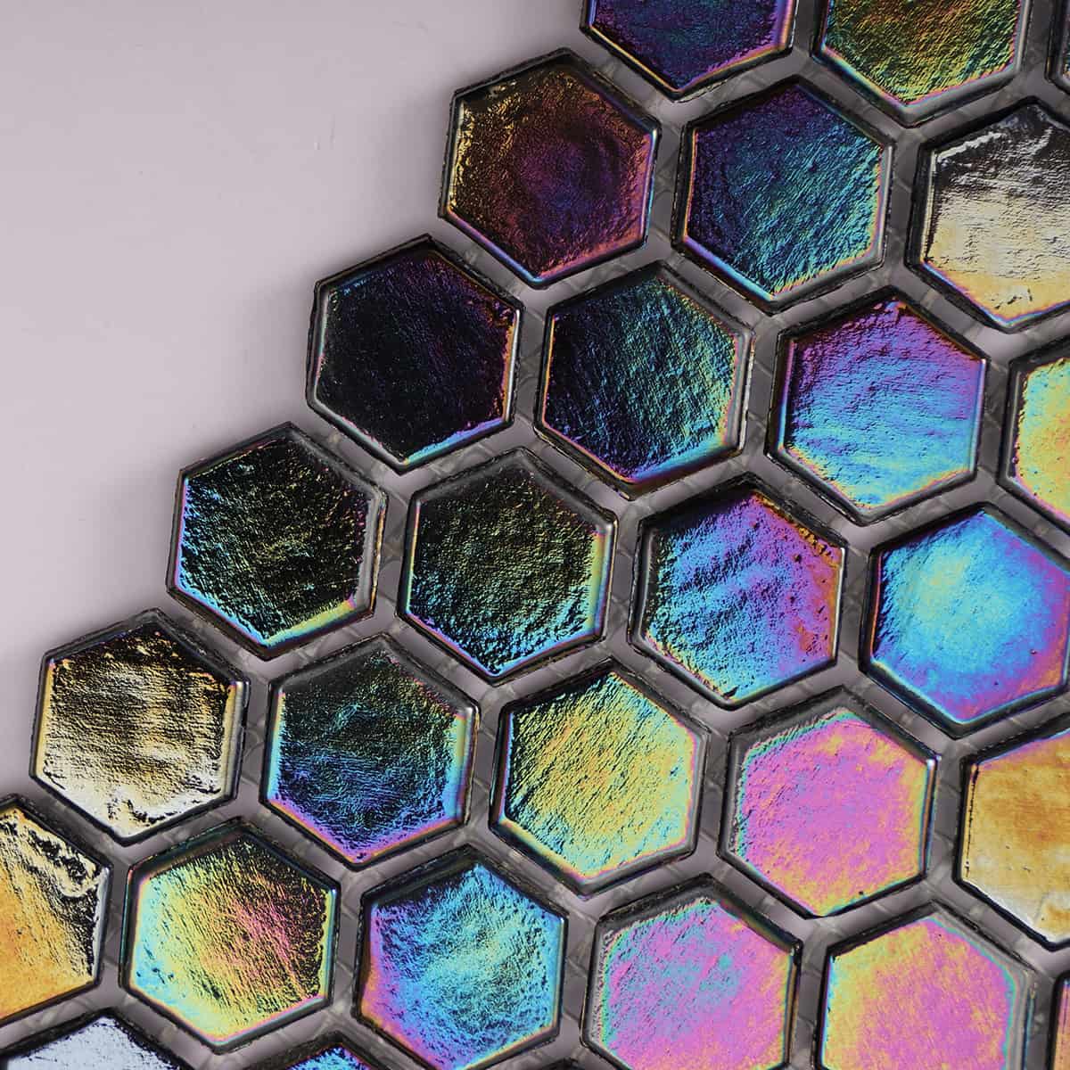 Iridescence Rainbow Hexagonal Glass Mosaic Tiles
