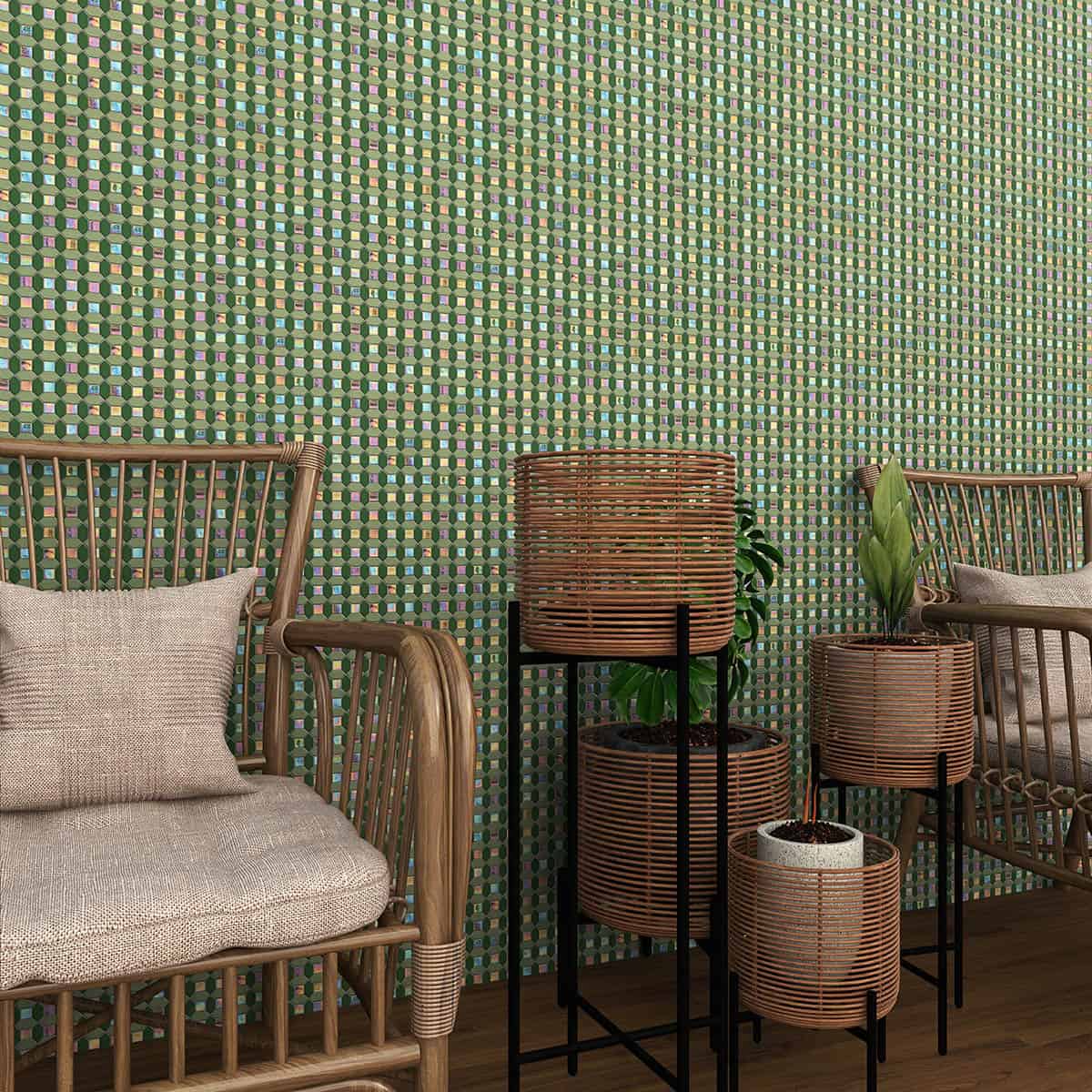 Green Picket Iridescent Glass Mosaic Tiles 