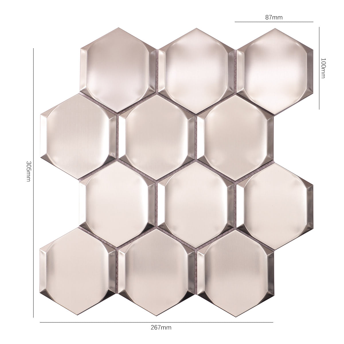 Silver 3D Stainless Steel Hexagon Mosaic Tiles