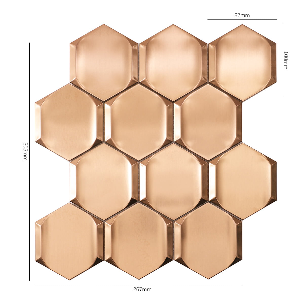 Rose Gold 3D Stainless Steel Hexagon Mosaic Kitchen Backsplash Tiles