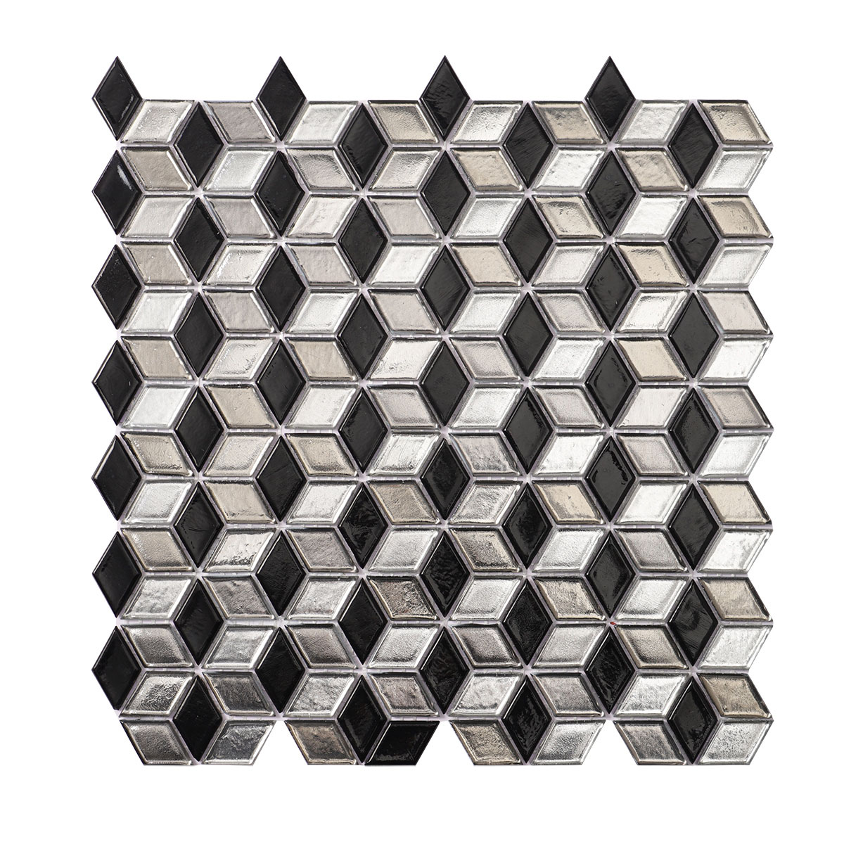 Silver&Black Hexagonal Diamond Glass Mosaic Tiles
