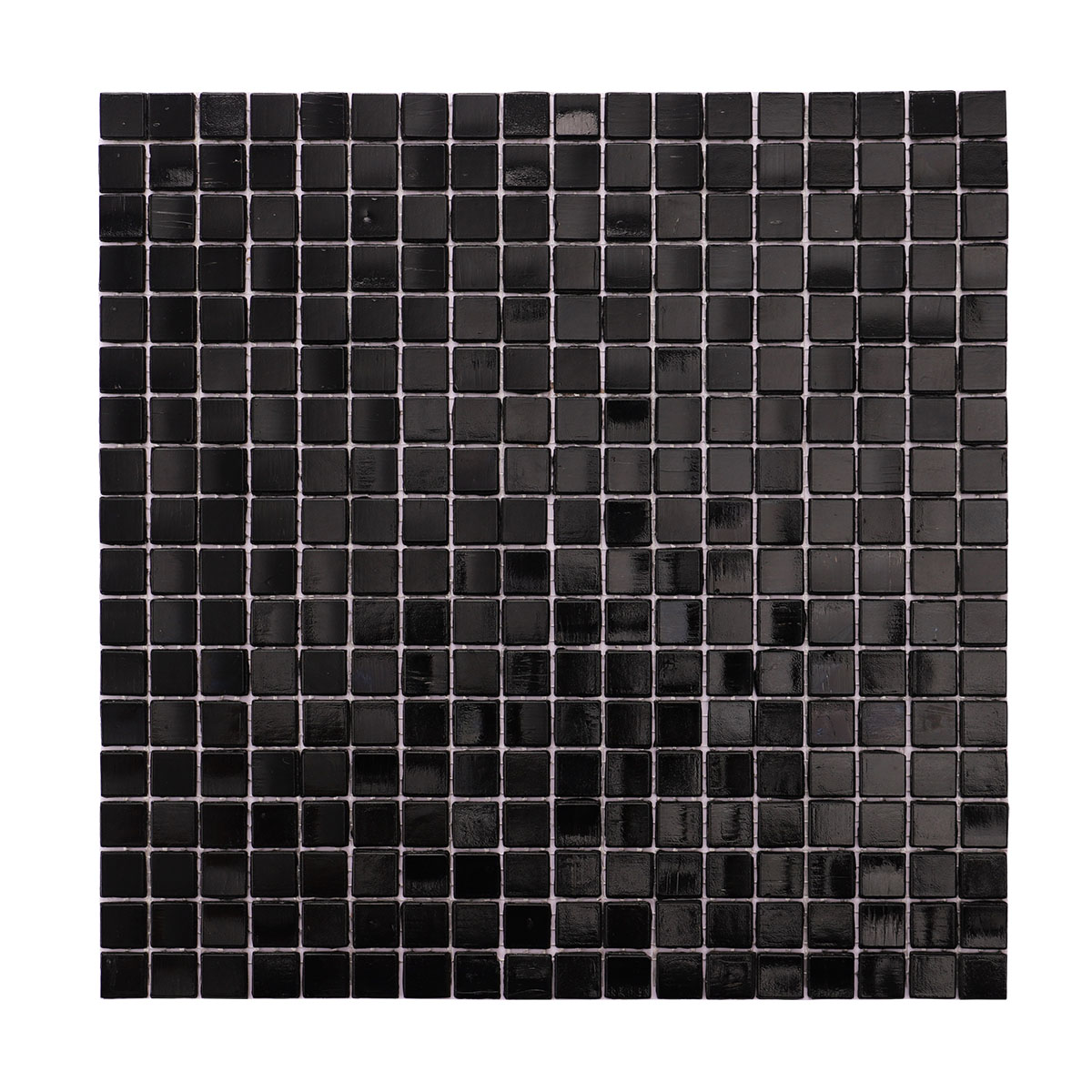 Obverse side of pure black glass mosaic tiles.