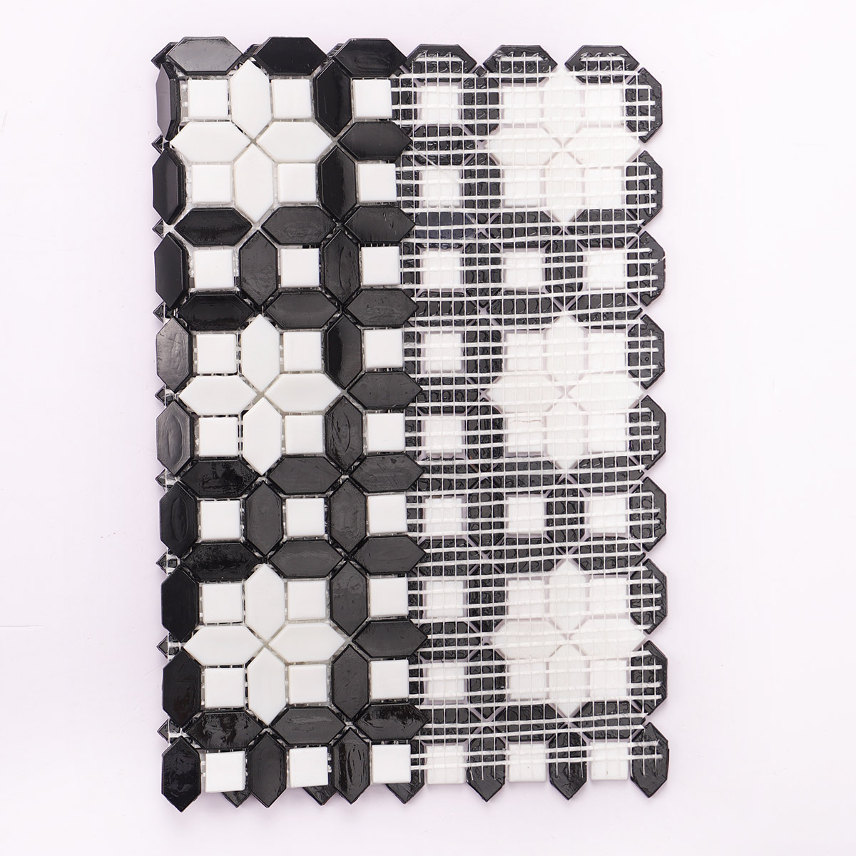 Black and White Picket with Square Basket Weave Mosaic Tiles Back