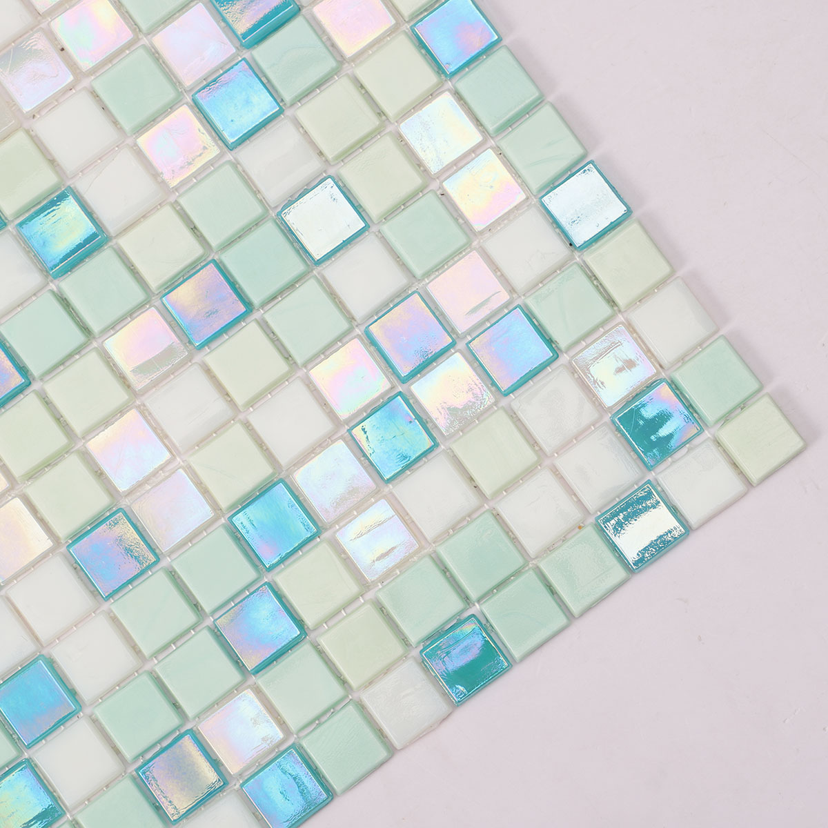 Light Blue Iridescent Fired Erath Glass Mosaic Tile 15mm*15mm Mixed 