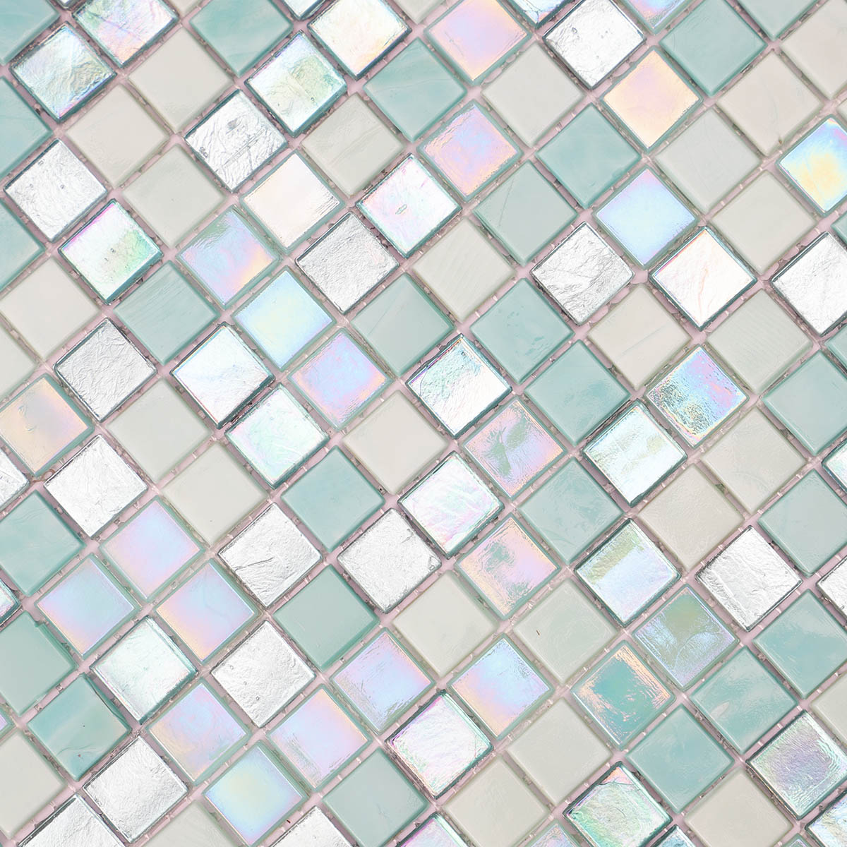Green Blue Mixed Iridescent Glass Mosaic Tile detail