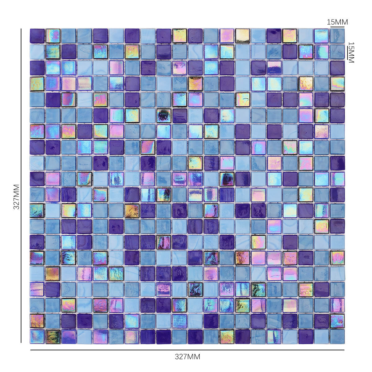 Multicolor Iridescent Blue Glass Mosaic Tiles 15mm*15mm Size