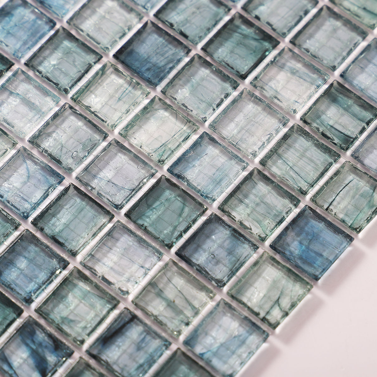Amber Translucence Blue Fired Erath Glass Mosaic Tiles Detail