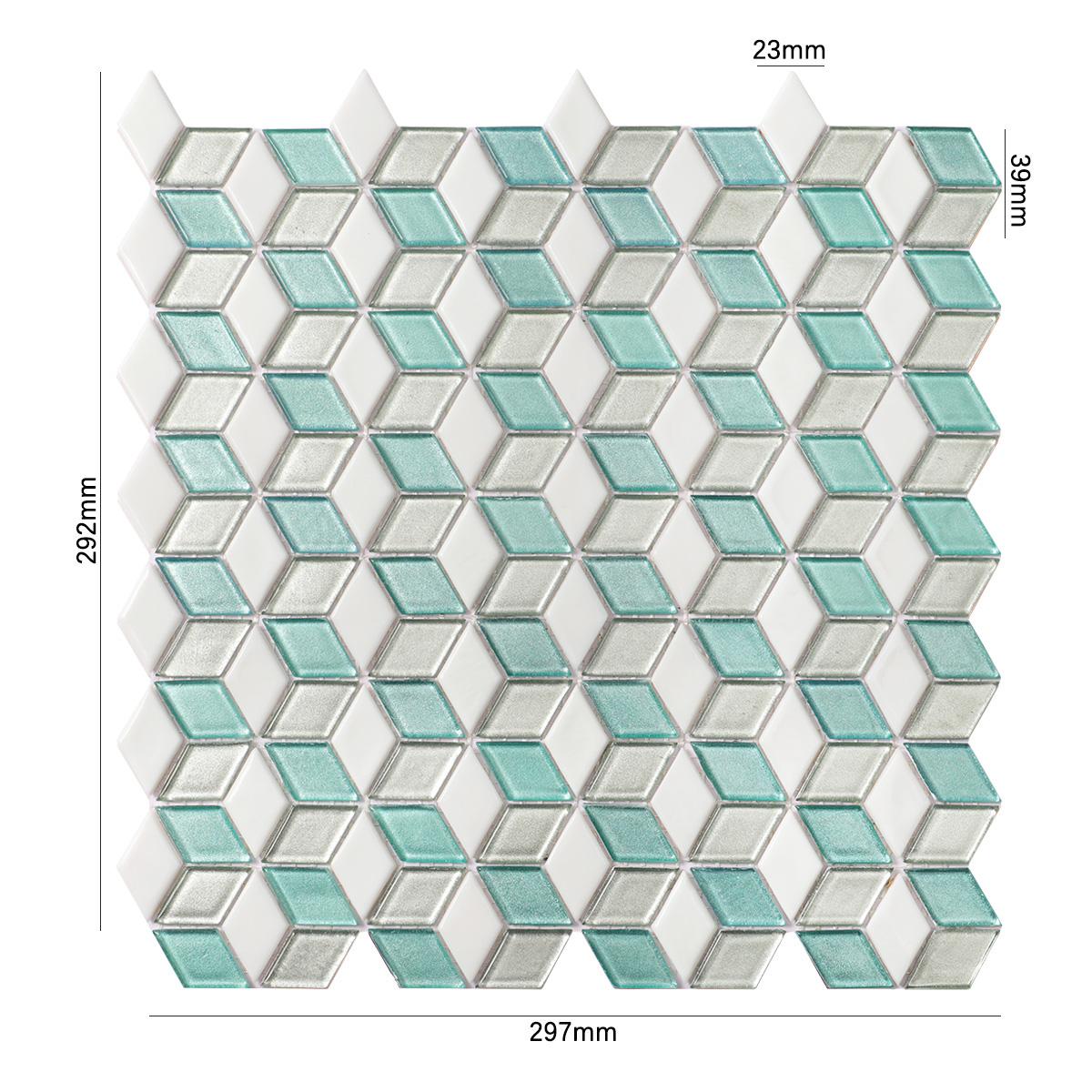 Green Light Blue 3D Rhombus Mosaic Tile