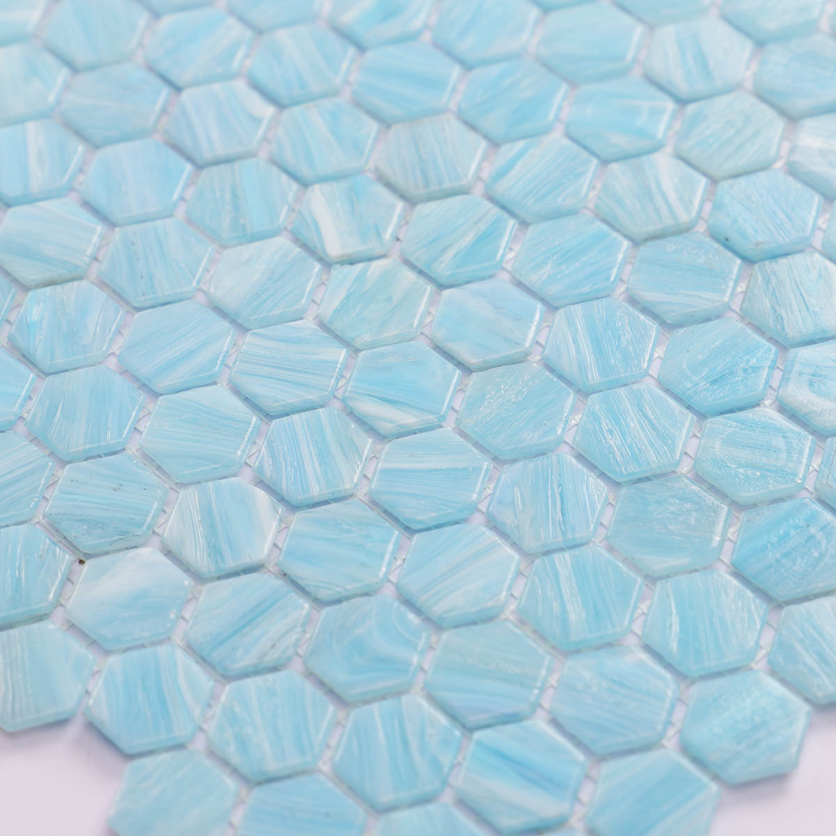 Sky Blue Fired Erath Glass Hexagon Mosaic Tiles