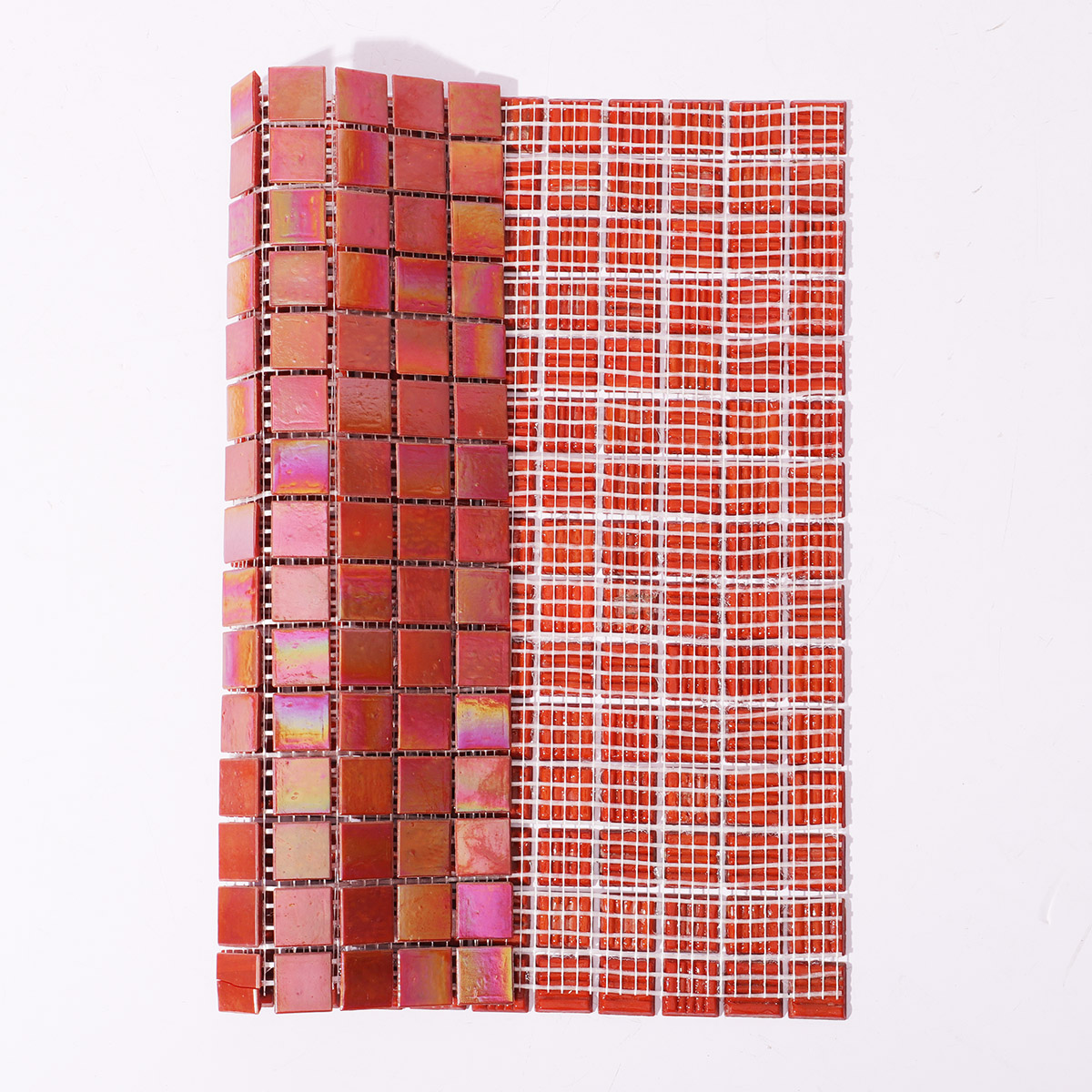 Polished Iridescent Orange Square Glass Mosaic Tiles