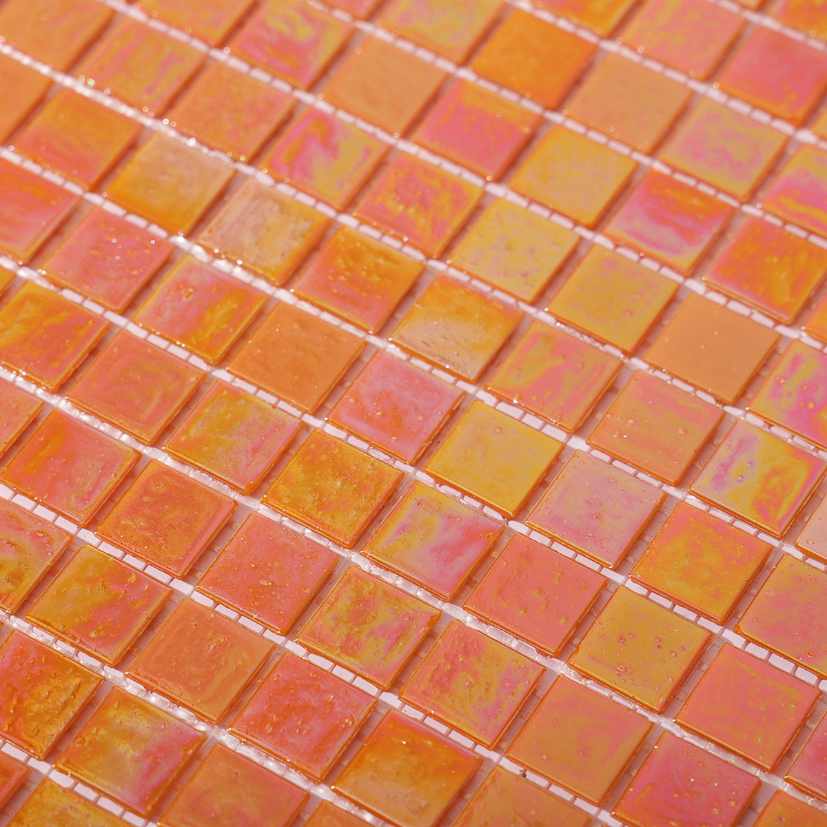 Pearlescent Orange Square Glass Mosaic Wall and Floor Tile