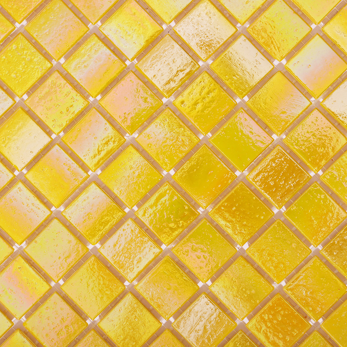 Glossy Iridescent Yellow Square Glass Mosaic Tiles 