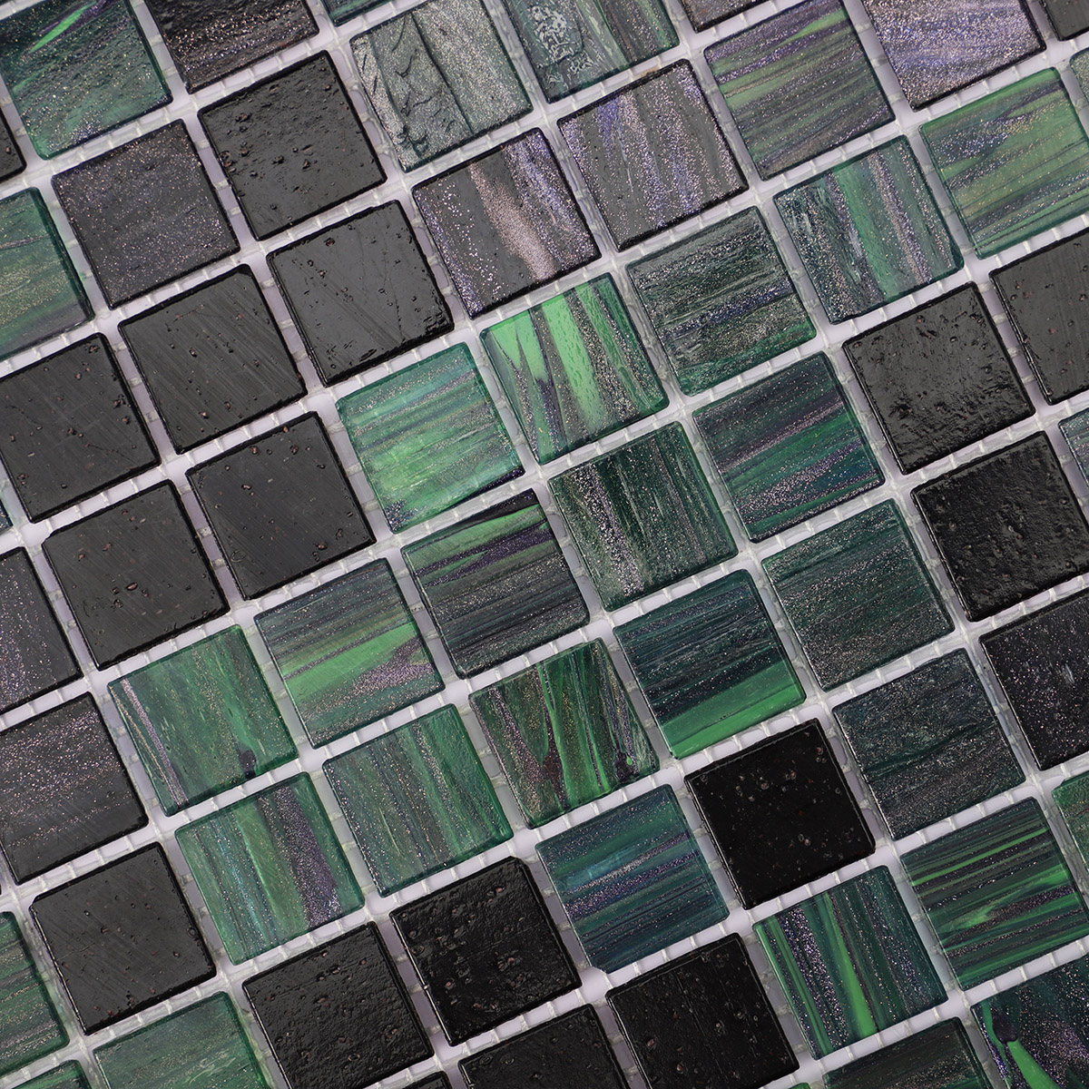 Deep Green Glass Mosaic Backsplash Tiles