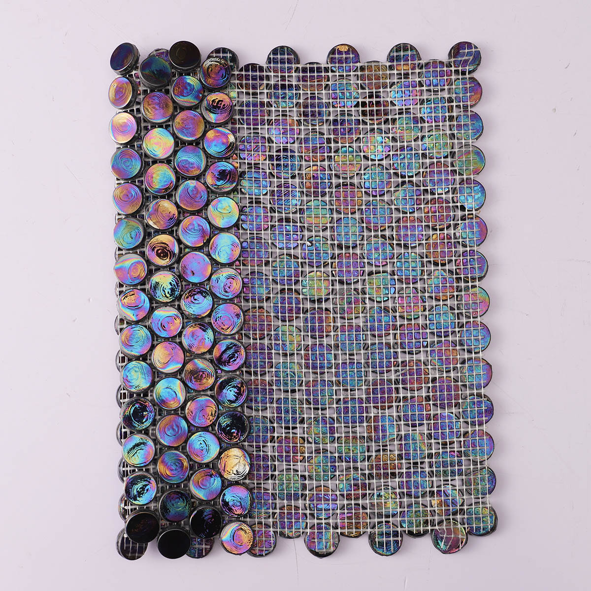 Glossy Black Iridescent Penny Round Glass Mosaic Wall and Floor Tile