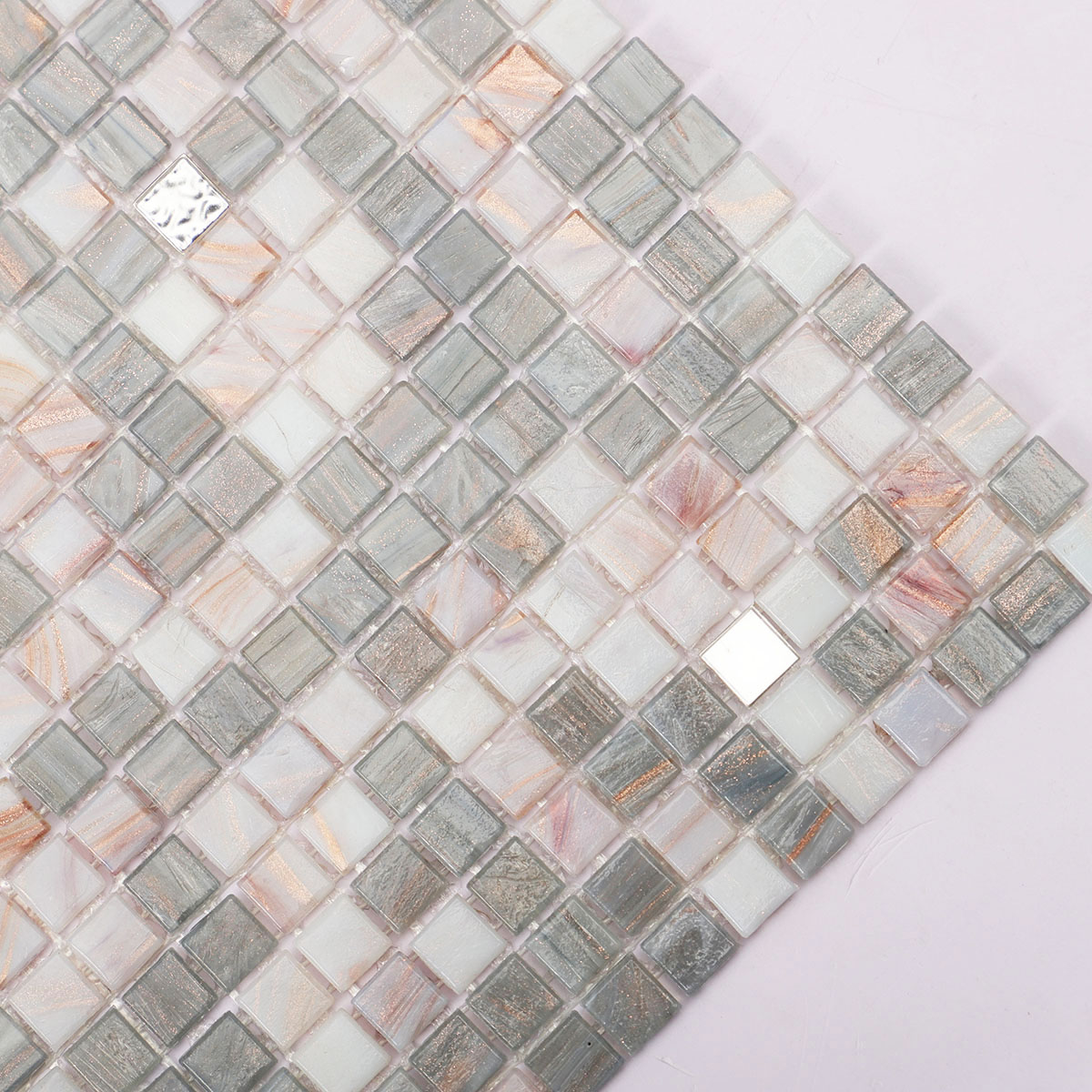 White and Gray Glass Mosaic Tiles for Bathroom Walls and Floors