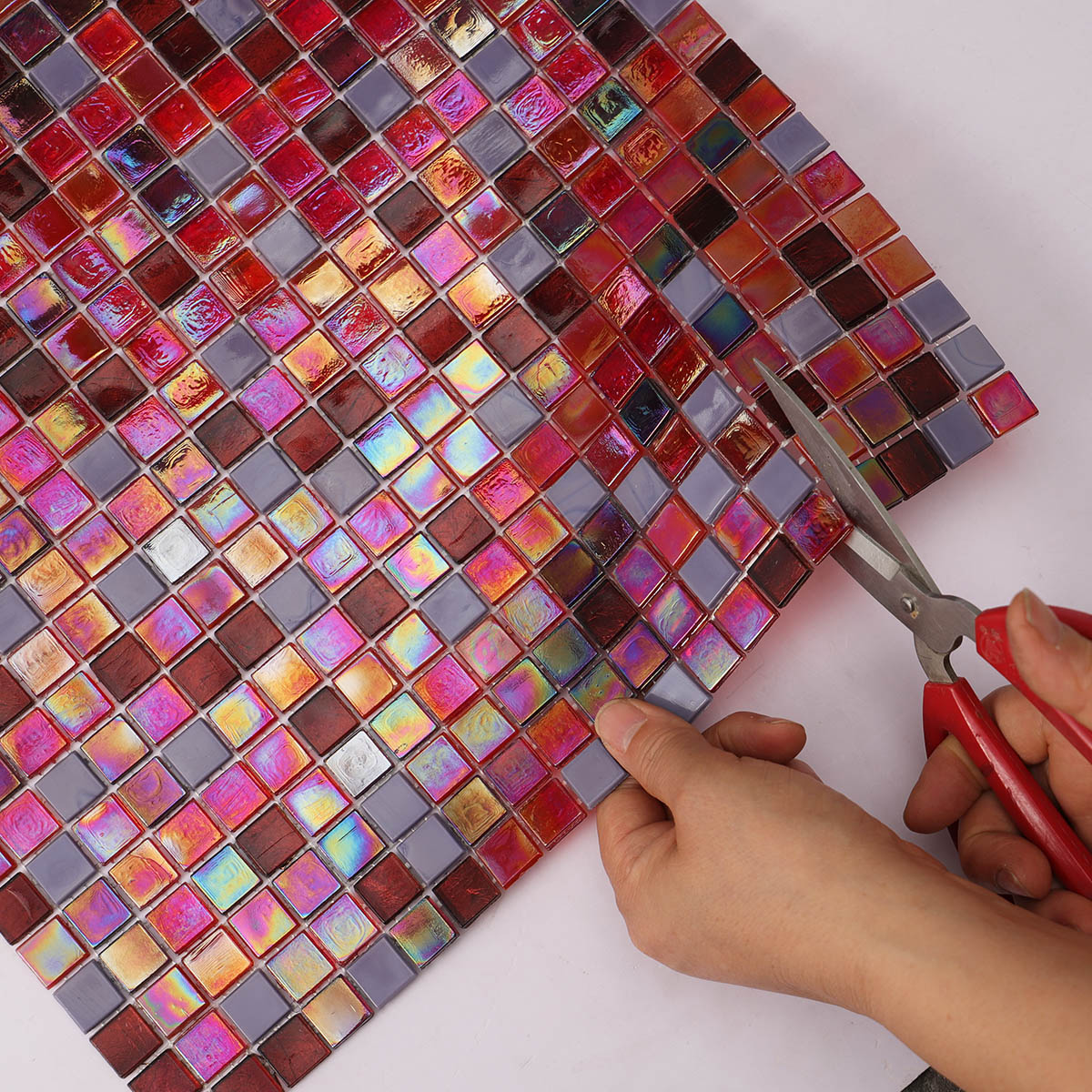 Vibrant Melograno Red and Purple Glass Mosaic Wall Pool Floor Tile 