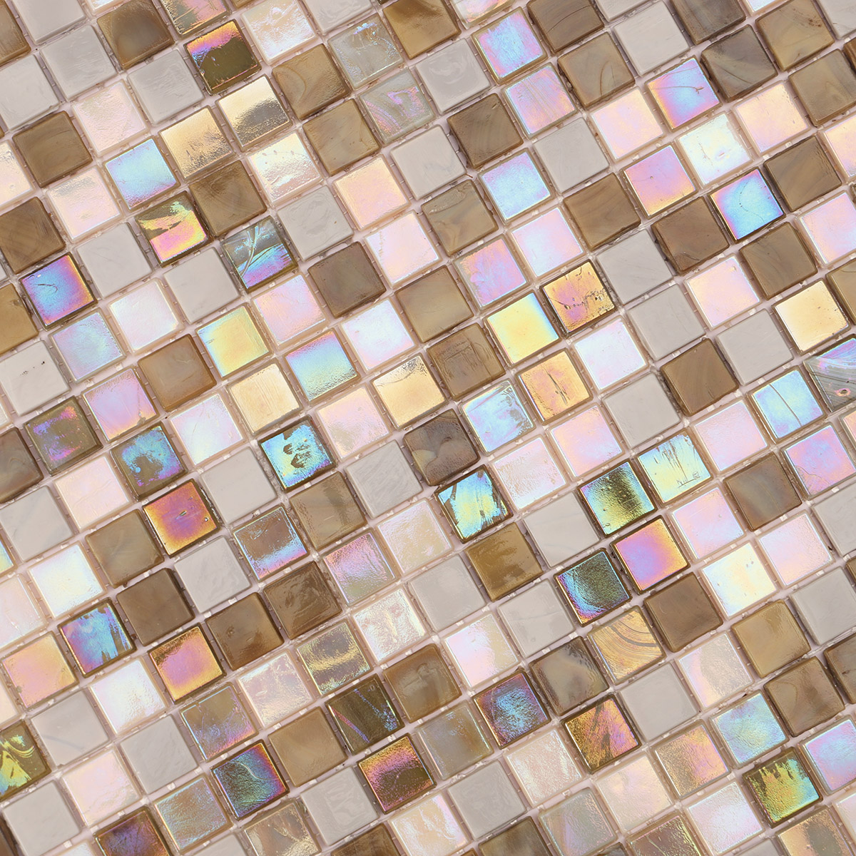 Bround mixed Beige Pearlescent Glass Square Mosaic pool Tiles 