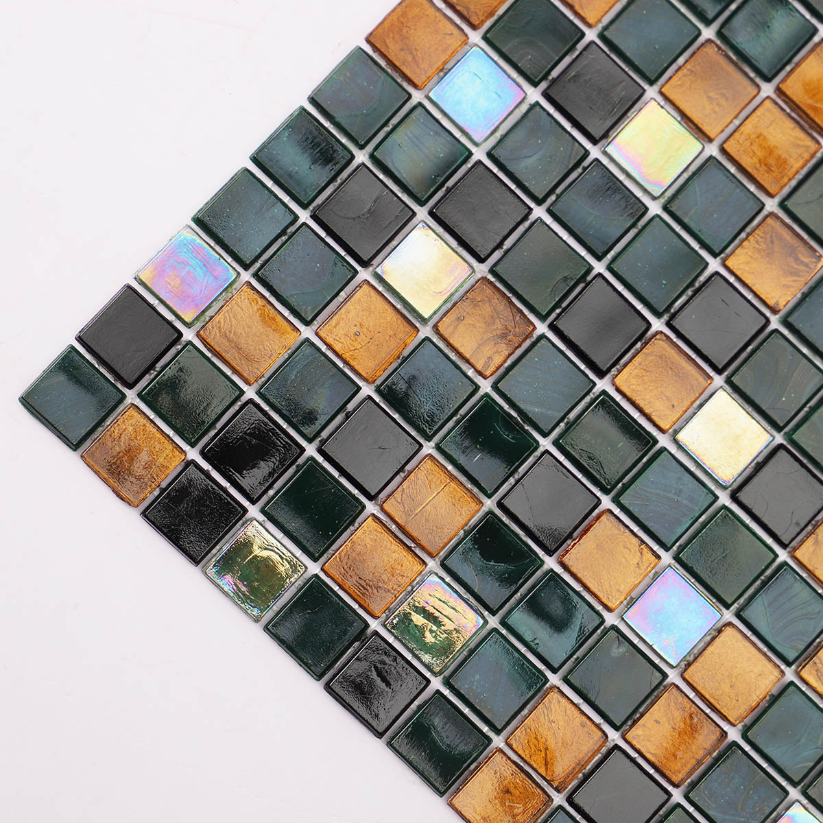 Earthy Brown and Green Glass Grid Mosaic Tiles for Walls and Floors