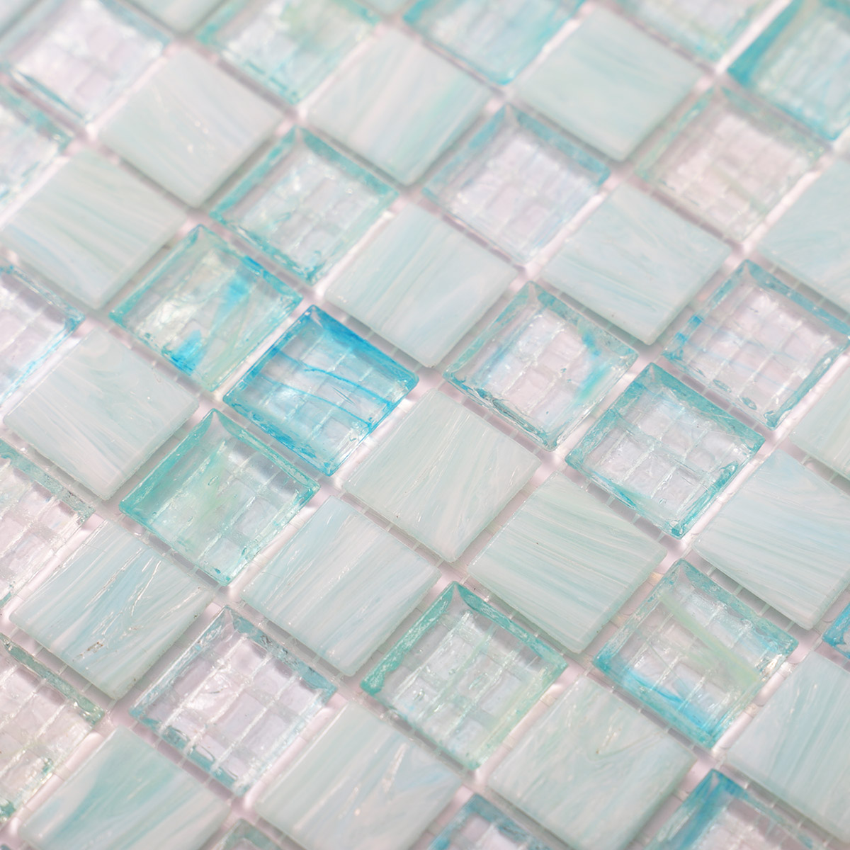 Elegant Icy Snowflake Blue Translucent Square Mosaic Pool Tiles