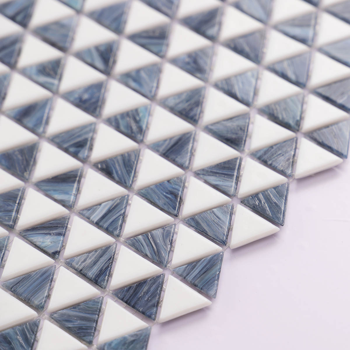 Deep Blue and White Triangle Fired Earth Glass Mosaic Bathroom Tiles