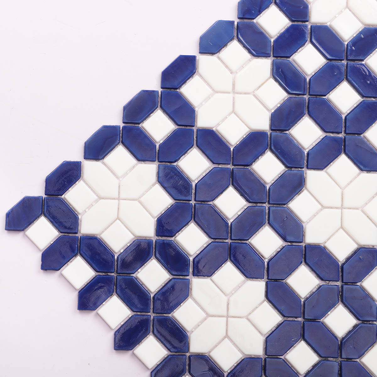 Blue and White Glass Mosaic Tiles - Picket and Square Design