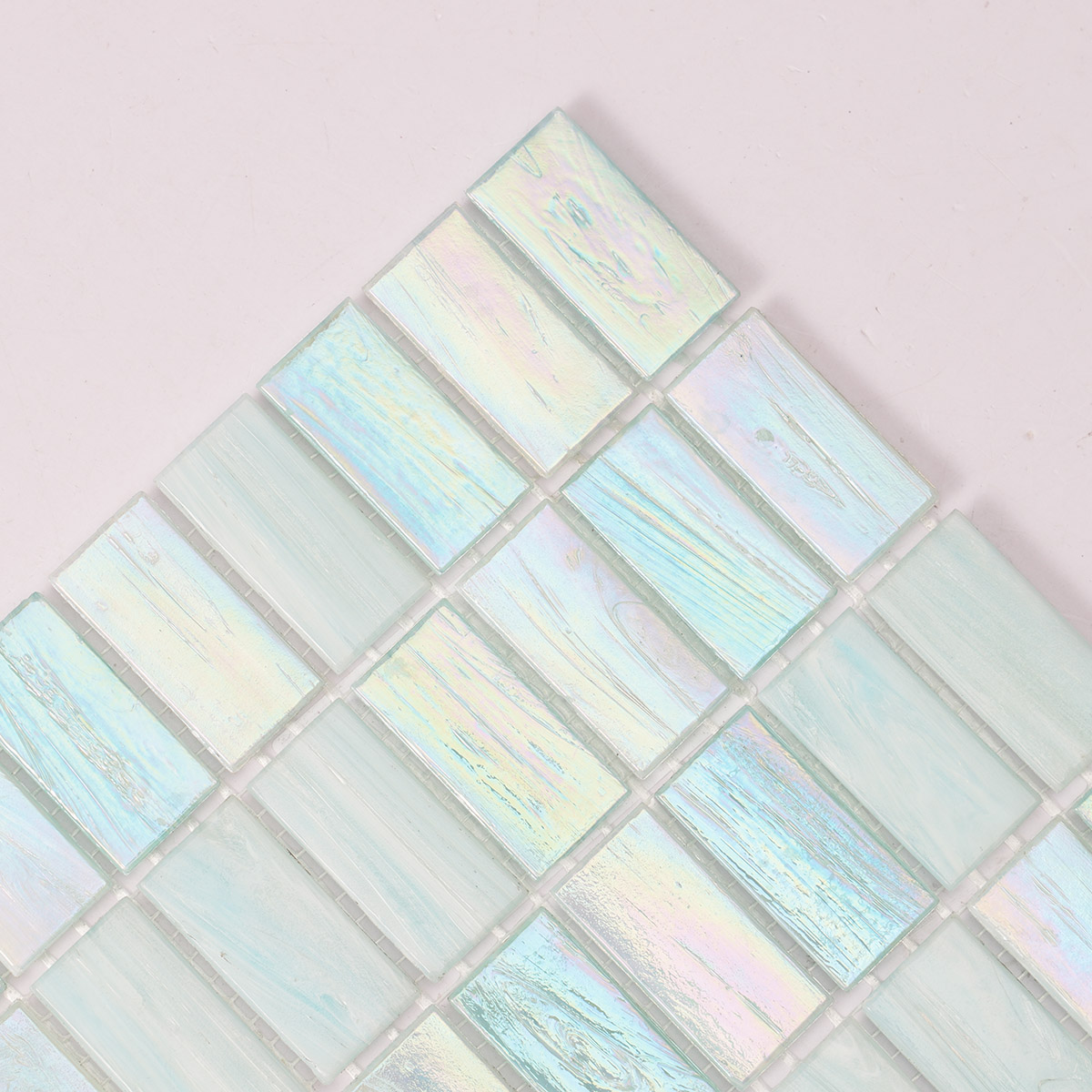 Bright Green Iridescent Rectangle Glass Mosaic Bathroom Tiles