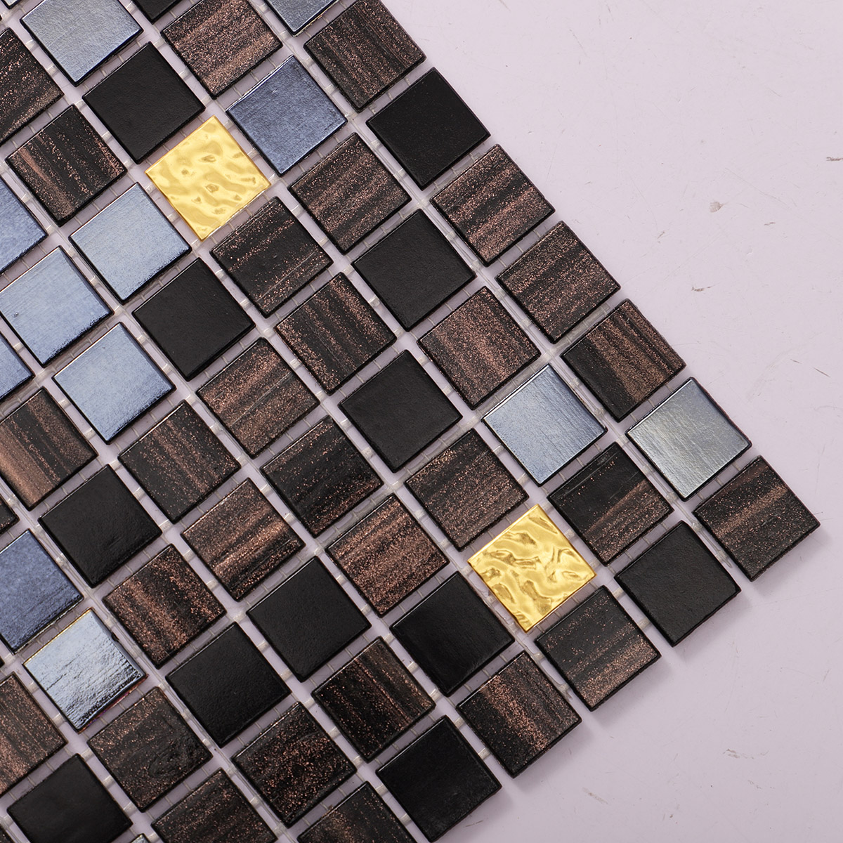 Glossy Black  Mixed Brown And Gold Glass Mosaic Tiles
