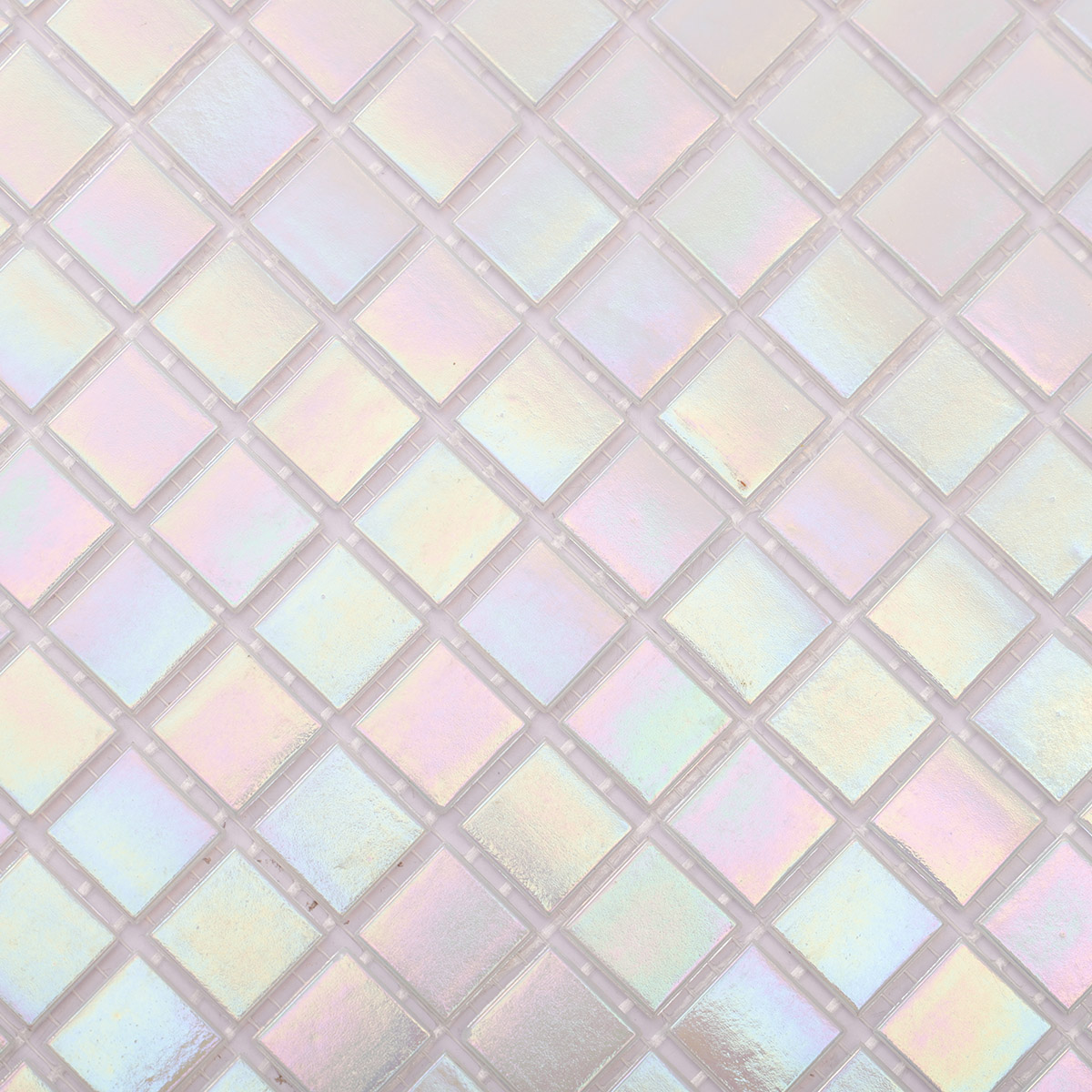 Iridescent Pure White Square Glass Mosaic Tiles for Bathrooms-SAICINA TILES