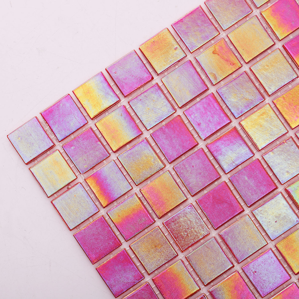 Watermelon Red Iridescent Glass Mosaic Tiles for Stylish Backsplashes-SAICINA TILES