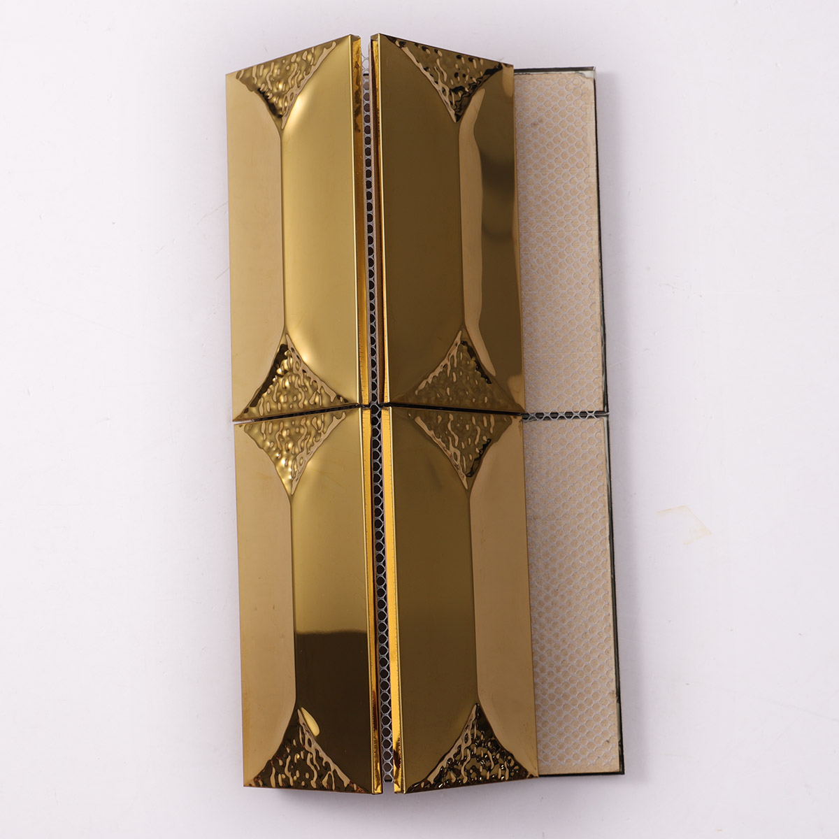 Back side of gold rectangle 3D metal mosaic with fold