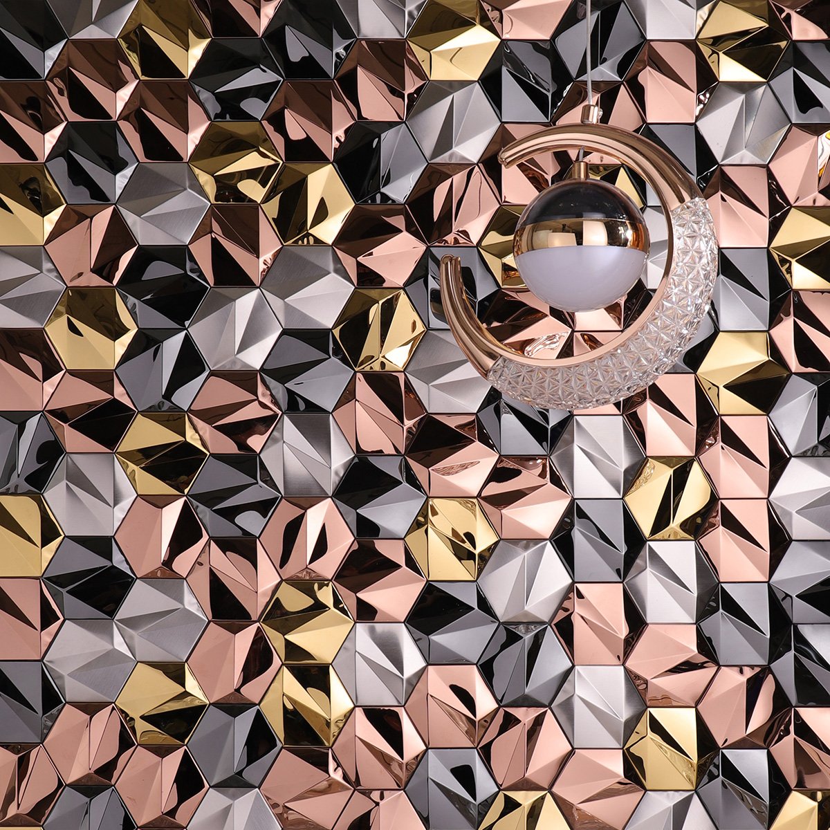 D hexagon metal mosaic wall tiles with lighting