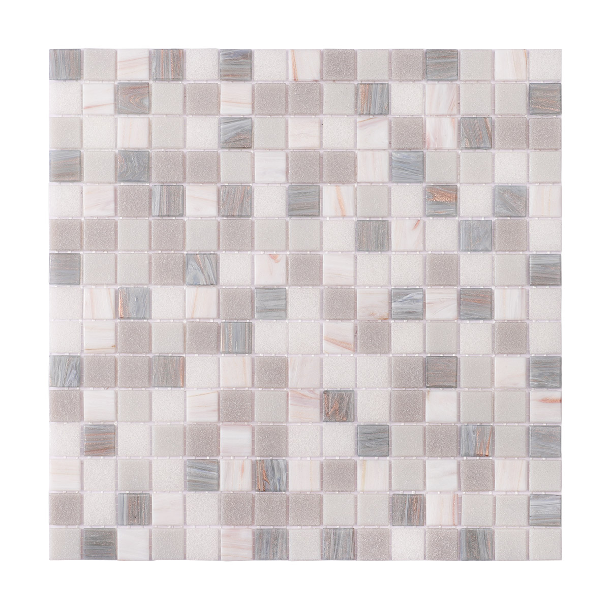 Obverse side of gray and white glass mosaic tiles