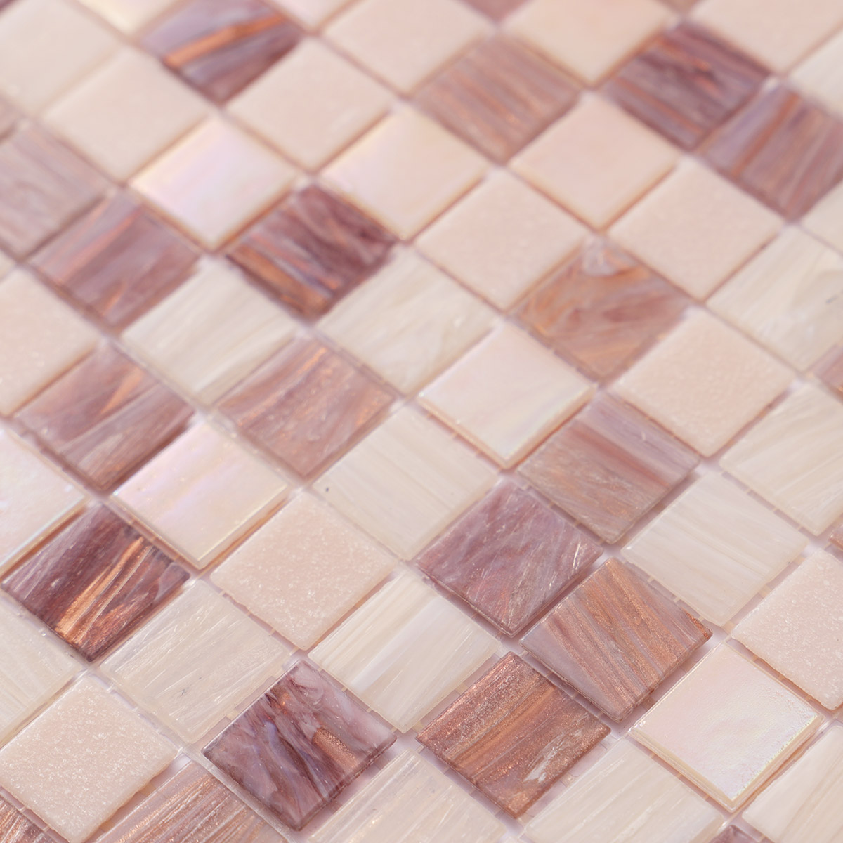 Close-up of purple and pale pink uniform square glass mosaic tiles