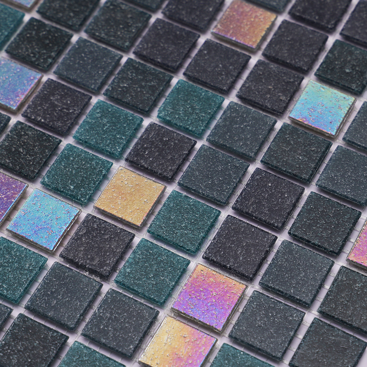 Close-up of black mix bottle green glass mosaic tile